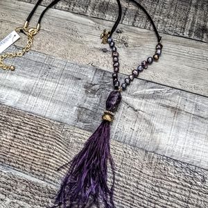 Chico's Amethyst Crystal Purple Feather Pendant Necklace